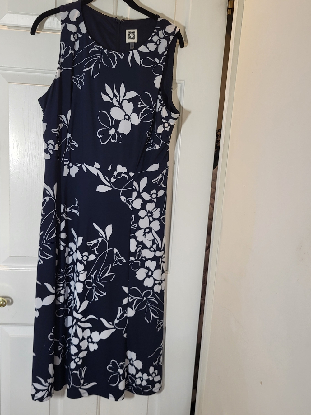 Anne Klein Navy and White Floral Maxi Dress